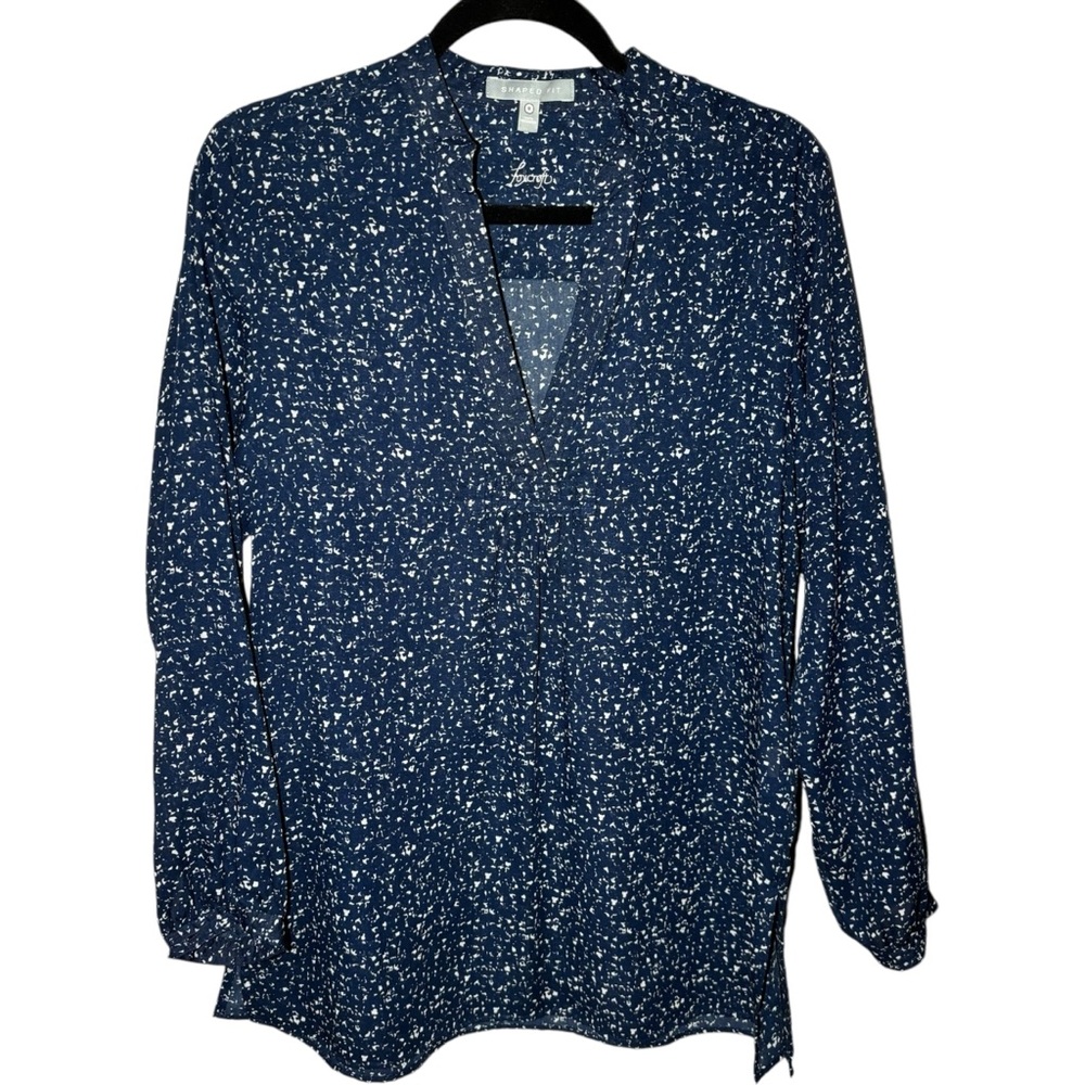 Foxcroft‎ Women's Size 8 Shaped Fit V Neck Tunic Navy Blue Long Sleeve